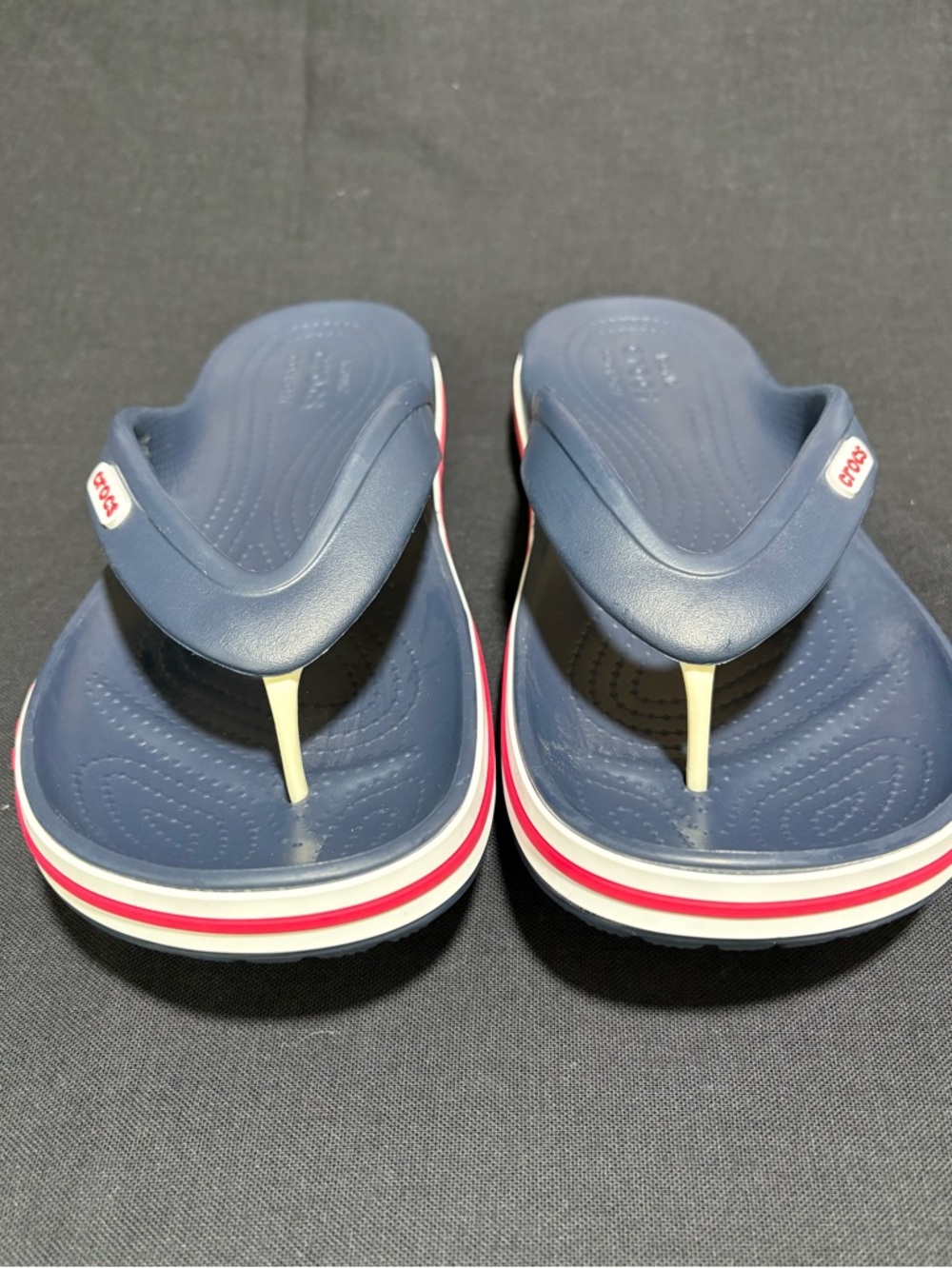 CROCS Unisex Red, White & Blue Bayaband Flip Flops Men’s Size 10